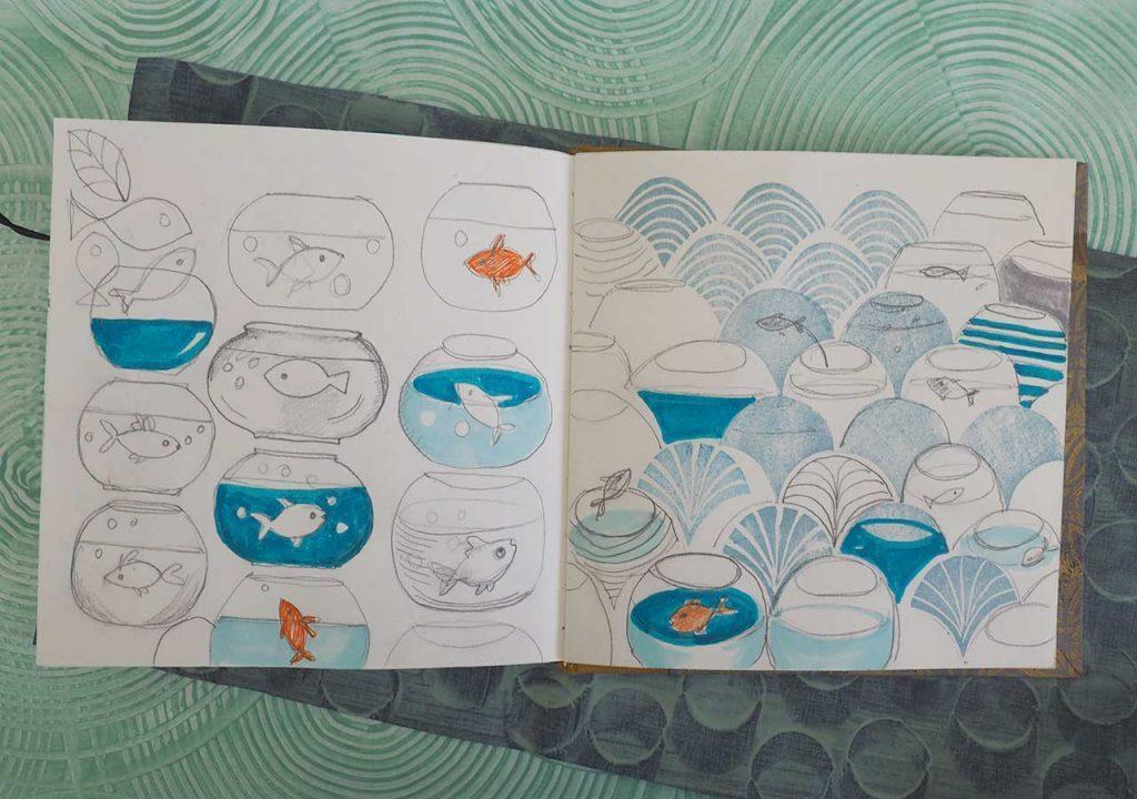 Goldfischmuster im Skizzenbuch nach ©muellerinart