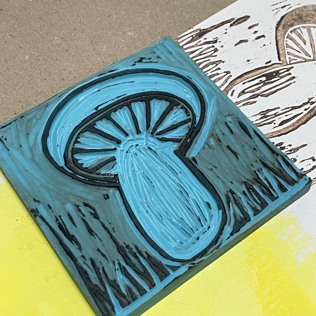 Reduktionsdruck "verlorene Platte" Regina entstanden im Workshop im ©muellerinartstudio