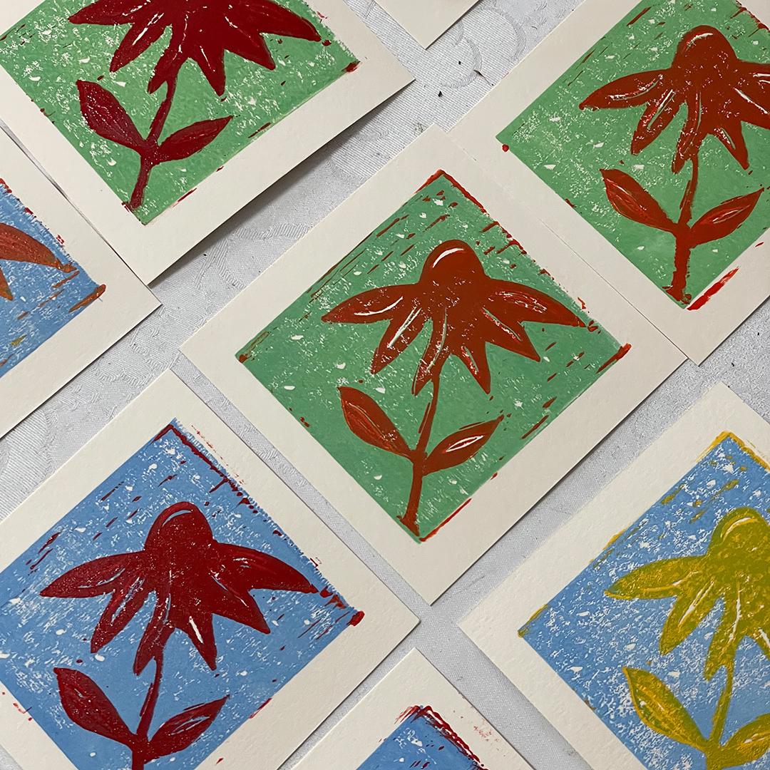 Reduktionsdruck "verlorene Platte" Brigitte entstanden im Workshop im ©muellerinartstudio