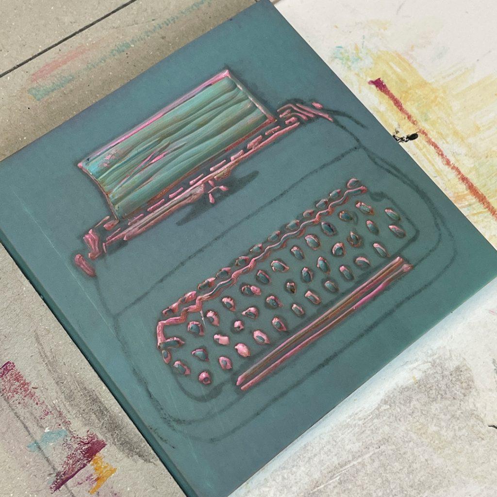 Reduktionsdruck "verlorene Platte" Manisha entstanden im Workshop im ©muellerinartstudio