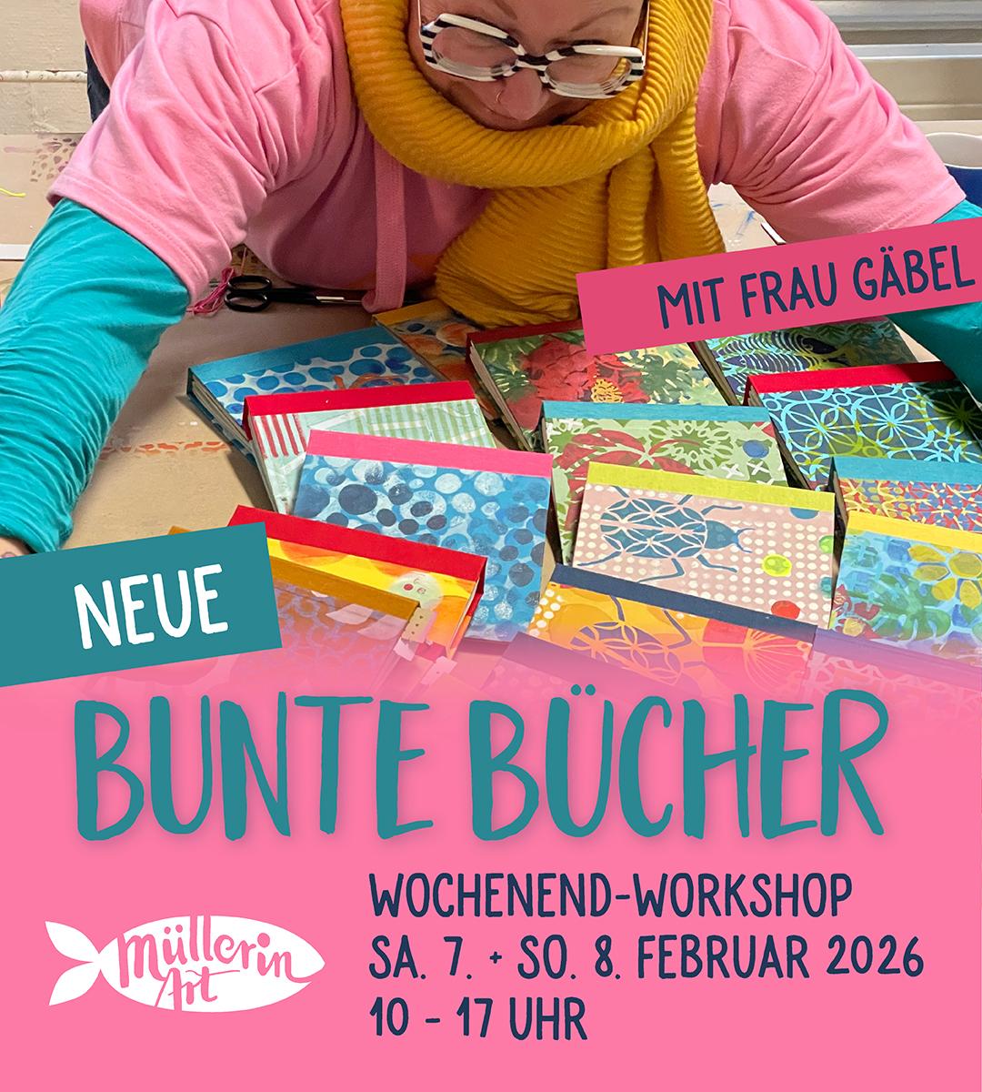 Bunte Bücher mit Frau Gäbel