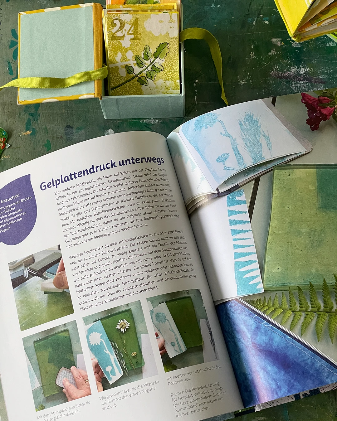 Gelplattendruck unterwegs aus "Bunte Blätter" ©muellerinartstudio