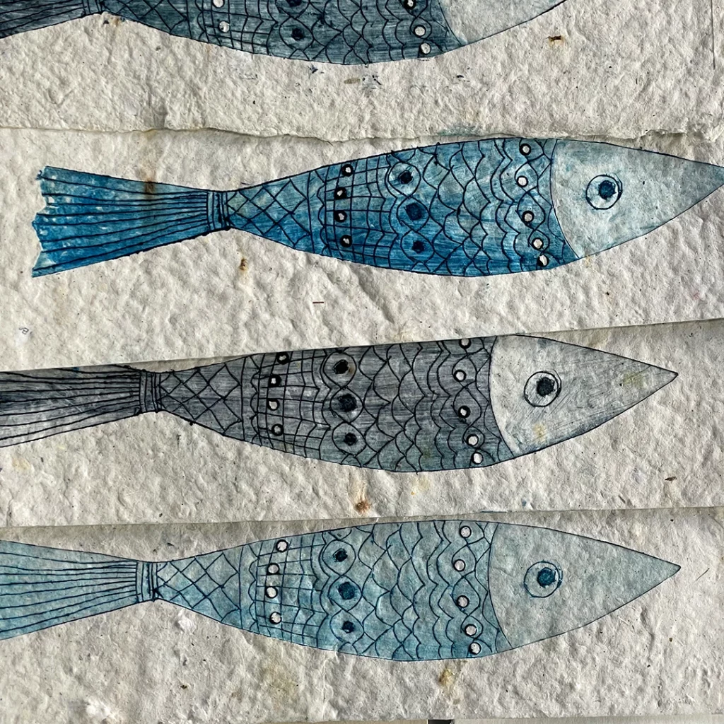 Fische Milchtütendruck auf handgeschöpftem Papier ©muellerinartstudio